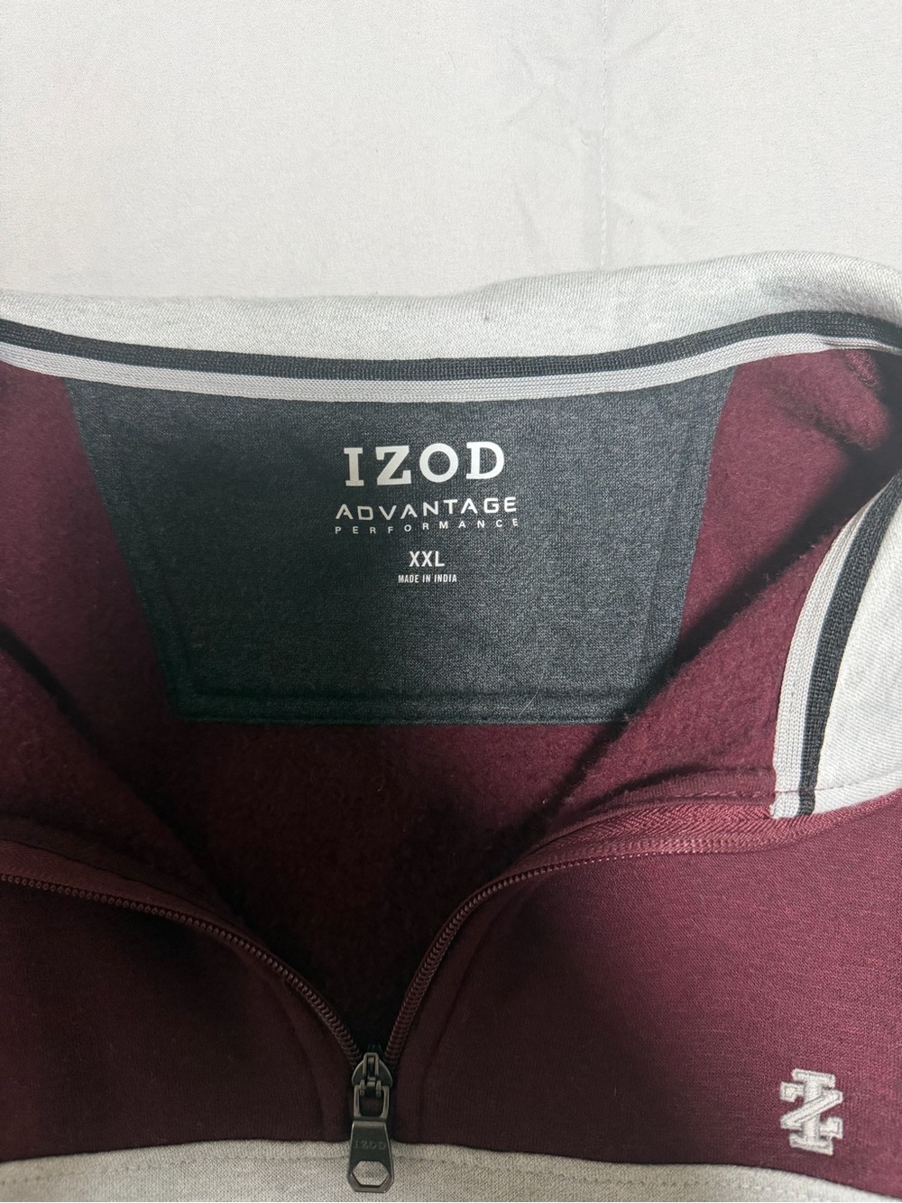 Izod Men’s Maroon Zip-Up Sweater with Contrast Trim